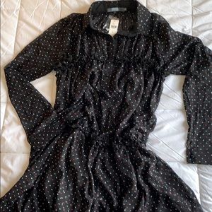Black long-sleeve dress w/ multi-color polka dots